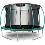 Neo-Sport Trampoline d'extérieur pour Enfant - Filet de sécurité intérieur - Échelle - Barres rembourrées - Résistant aux intempéries - Inoxydable - Charge maximale : 150 kg - Vert Noir - 374 cm