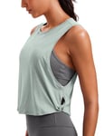 CRZ YOGA Pima Cotton Summer Gym Sleeveless Vest Tops for Women Light Elastic Running Crop Top Loose Crew Neck Yoga Shirt Jade Grey 16