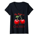 Womens My Name is Cherry Red Ripe Red Cherry Love Valentine V-Neck T-Shirt