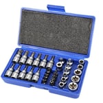 Coffret 34 Pièces Douilles et Embouts Femelle et Mâle en Acier,Clés à Douille Torx Clés à Douille 34 Pcs Embout - Sifree