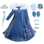 YOSICIL Fille Robes Princesse Elsa Enfant Reine des Neiges Manche Longue Cape Robes Costume Carnaval Déguisement Fête Soirée Noël Cosplay d'Anniversaire Halloween avec Accessoires,Bleu,110