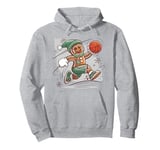 Gingerbread Man Playing Basketball - Christmas Sports Fun Pullover Hoodie