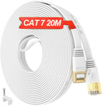 Câble Ethernet 20m CAT 7 Blindé, Câble RJ45 20m Câble Réseau Blanc Cable Internet Haut Débit, Cable LAN Plat Gigabit S/FTP 10Gbps 600MHz Résistant aux Intempéries, pour Routeur Switch Modem (20.[G1210]