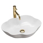 Rea Vasque à Poser Pearl White, Pour Salle De Bain, 515 x 375 x 135 mm, En Céramique, Blanche, Forme De Coquille, Irrégulière, Idéale Comme Lavabo Ou Lave-Main Pour WC, Design Unique