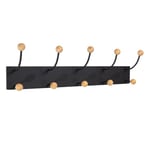 Romimex Porte-manteau mural noir métal bois de pin 66 x 19 x 13 cm