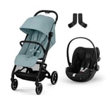 Cybex Gold Poussette Beezy avec Harnais One-Pull, de la Naissance à environ 4 ans (max. 22 kg), Stormy Blue, inclus Beezy Adapter et CYBEX Cloud G i-Size, Moon Black