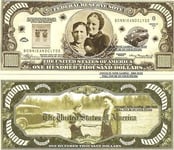 Novelty Dollar Bonnie And Clyde Barrow $100,000 Dollar Bills X 2 New