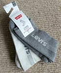 2 Pairs Genuine LEVI'S Grey / Stone Cushioned SOCKS UK 2.5-5 , 35-38 levbox1