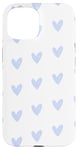 Coque pour iPhone 15 Cœurs bleu clair sur fond blanc