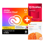 Pack Adobe Creative Cloud All Apps - Etudiants/Enseignants + Microsoft 365 Personnel + McAfee LiveSafe - Renouvellement 1 an