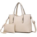 Miss Lulu Leather Tote Handbags for Women Ladies Top Handle Bag Laptop Shoulder Bag Set Large Capacity Beige