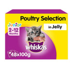 48 X 100g Whiskas 2-12 Months Kitten Wet Cat Food Pouches Mixed Poultry In Jelly