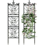 Lot de 2 Treillis pour Plantes Grimpantes 50x195cm Treillis Jardin en Métal Support Rosier Grimpant Extérieur Noir Deco Jardin