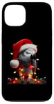 Coque pour iPhone 13 Perroquet gris avec bonnet de Père Noël et lumières de Noël