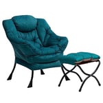 HollyHOME Fauteuil avec Repose Pied Fauteuil Relax Fauteuil Scandinaves, Chaise Paresseuse Fauteuil de Lecture Fauteuil de Salon en Acier, Bleu Vert