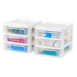 Iris Ohyama, Tour de Rangement Plastique, 3 Petits Tiroirs, Lot de 2, Blanc, Ouverture Facile, Format A5, Meuble, Organisateur, pour Bureau, Fournitures Scolaires, Papeterie, sans BPA, CDD-XS3