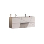 Meuble sous-vasque 120 cm Laqué Blanc brillant + vasque + miroir led + colonne - METRIA