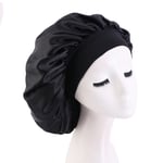 Fashion Big Size Satin Silk Bonnet Sleep Night Cap Head Cover Black Black