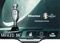 Hisense 55-tums QLED 4K UHD TV med elegant svart design och 2 års juridisk garanti.