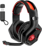 WarCry P-W1 Casque Gamer sans Fil WiFi avec Microphone - PS5, PS4, PC, Mac, Xbox, Switch - 2.4 GHz Wireless - Son Stéréo Surround - LED Rouge - 3.5mm Jack