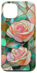 Coque pour iPhone 13 Coque Téléphone Roses Faux Vitrail Élégante