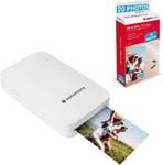 Pack Imprimante Realipix Mini P + Cartouches et Papiers AMC pour 20 Photos - Imprimante Photo Format 5,3 x 8,6 cm Via Bluetooth - Sublimation Thermique 4Pass - Blanc