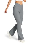 BALEAF Legging évasé pour femme avec poches zippées 73,7 cm/78,7 cm - Taille haute en V croisé - Pantalon de yoga gainant, 31-gris foncé, M