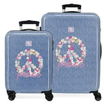 Roll Road Peace ABS Suitcase Side Combination Lock Double Wheels Various Sizes Pink and Blue, Blue, Standard Size, Suitcase Set