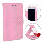 Ph26® Etui Housse Folio Rose À Pois Dorés Pour Zte Overture 2 En Éco-Cuir Avec Porte Cartes, Miroir Et Surpiqures Apparentes