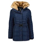 Geographical Norway BELLENA - Grande Parka pour Femme - Manteau Hiver Chaud - Manches Longues Et Col en Fourrure Synthétique - Jacket Dame Tissu Resistant (NAVY/XL)