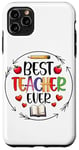 Coque pour iPhone 11 Pro Max Best Teacher Ever Crayon Apple Heart Book