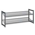 VASAGLE Stackable Shoe Rack, 2-Tier Shoe Organiser, Metal Shoe Shelf with Adjustable Flat or Angled Shelves, Guard Rails, 30.7 x 92.5 x 42 cm, Holds 8-10 Pairs, Charcoal Grey LMR02GBV1