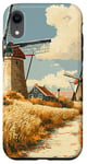 iPhone XR Wheat Fields With Windmills Landscape Vintage Graphic Case