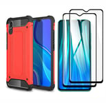 HAOTIAN Case for Xiaomi Redmi 9AT / Redmi 9A Case and 2 Screen Protector, Premium Dual Layer Tough Rugged Hard PC Cover, Shockproof Resistant Protective Case, Red