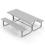 Table Et Bancs De Pique-Nique Avec Cadre Métal Ensemble De Jardin Imperméable Pour 8 Personnes Banc Charge 250kg Trou 183 X 161 X 76 Cm Gris Helloshop26 20_0009449