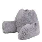 icon Teddy Bear Cuddle Cushion, Grey, Extra Large Fluffy Sherpa Fleece Bean Filled Back Support Reading Pillow for Bed