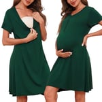 Uniexcosm Chemise De Nuit Maternité Accouchement Femme Boutonnée Devant Pyjama De Maternité pour Femme Enceinte Col en V Robe De Nuit Femme Enceinte Vert Foncé XL