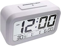 N\C Innovation Smart Light Technology Night Vision Easy Read Bold Number Display Digital Alarm Clock with Snooze, Date and Temperature Display - Battery Operated,White