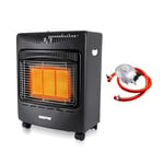 Geepas Portable Gas Heater 4.2KW | Electric & Piezoelectric Ignition, LPG/Butane/Propane Gas Heater with Wheels, Regulator & Hose | Energy Efficient Space Heater With Low Running Cost | Black