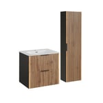 Ensemble meuble simple vasque encastree 60cm et colonne Gaia Bois et Noir