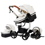 3 en 1 Poussette Combinée Landau Poussette Citadine Poussette Canne Poussette Système de Voyage pour Bébé Poussette Paysage Haute pour Bébé Inclinable Pliable Poussette Standard (518 White)