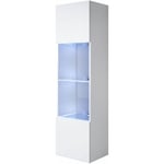 Vitrine murale 1 porte avec led Meuble de Rangement suspendu 40x165x29cm 4 compartiments Modèle Luke V6 Blanc Finition brillante