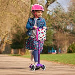 Micro Maxi Deluxe LED Purple Scooter with Small Pink Helmet and Unicorn Lunch Ba