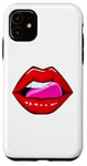 Coque pour iPhone 11 Sexy Red Lips Pink Tongue Lick Kiss Me Rouge à lèvres brillant