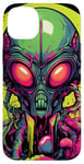 Coque pour iPhone 14 Plus Tête d'extraterrestre verte mignonne visage OVNI || Alien