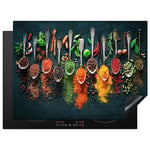 KitchenYeah© Protege Couvre Plaque De Cuisson Décoration Cuisine Tapis Protection Protecteur Induction 70x52 cm Herbes - Epices - Cuillères