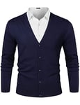 Sykooria Cardigan Homme Coton Épais Gilet Homme à Manches Longues Col en V Pull Homme avec Boutons,M,Bleu