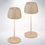 BRILONER - Lot de 2 mini lampes de table LED sans fil, IP44, tactile, dimmable, batterie et source lumineuse remplaçables, lampe de chevet, déco, rechargeable, 8x20 cm (DxH), beige