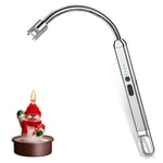 theirsova Candle Lighter, USB Rechargeable Electric Arc Flameless Plasma Lighter with LED Display Flexible Neck, Multi Purpose and Windproof, Silver
