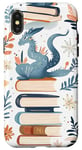 Coque pour iPhone X/XS Blanc Bohème Rayé Mignon Dragon Livres Cottagecore Fleur